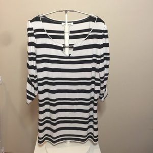 WHBM Black & White Striped Top